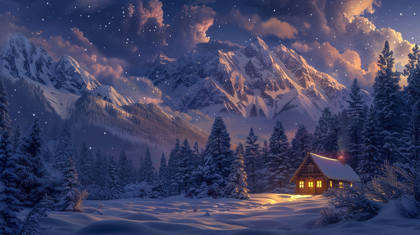 Winter Cabin Night